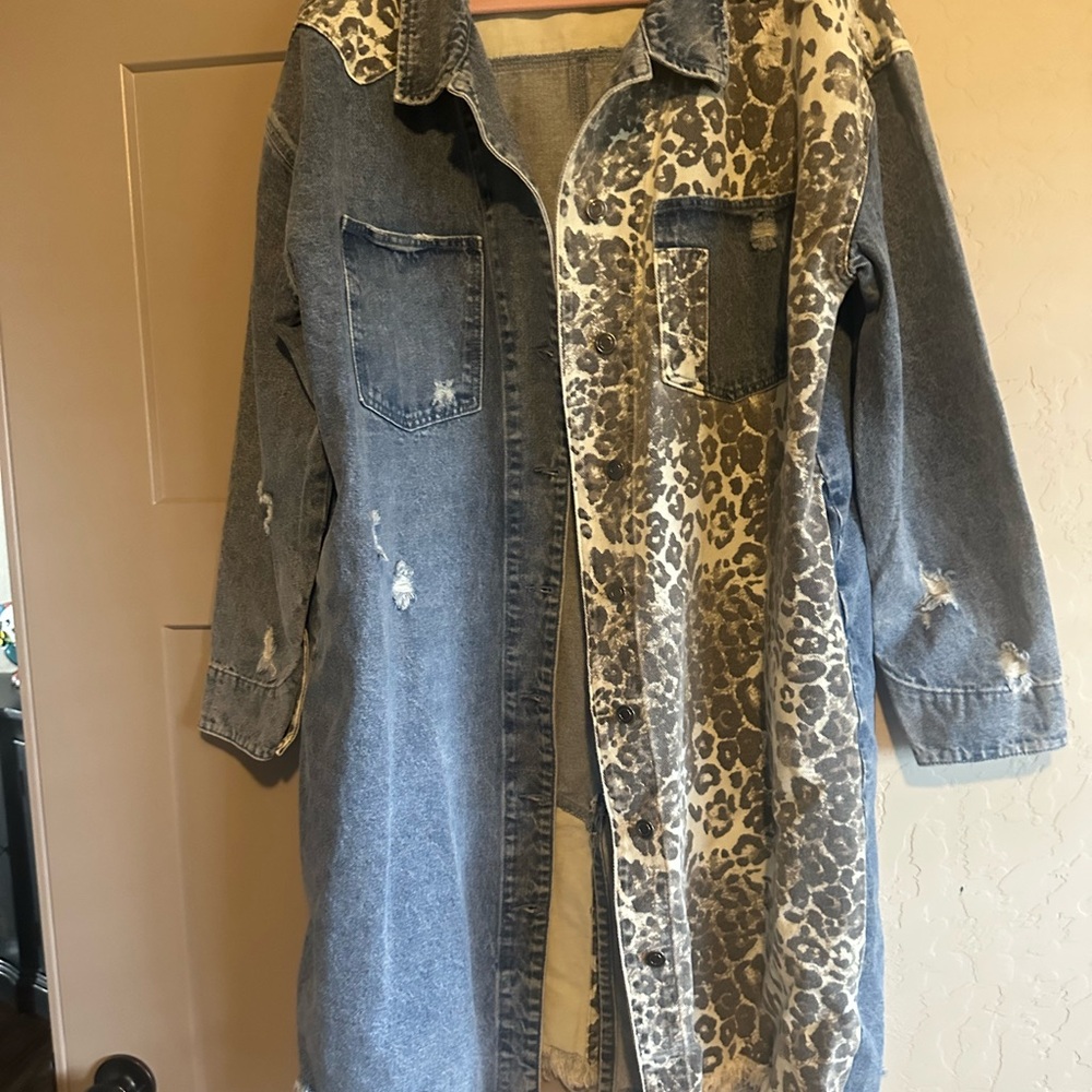 Oli & Hali Blue and Leopard Jean Jacket
